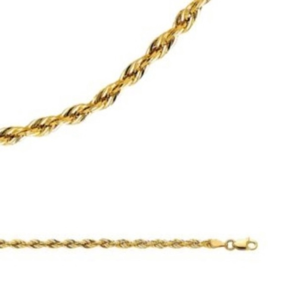 3mm Solid 14k Yellow Gold Necklace Rope Chain 22”